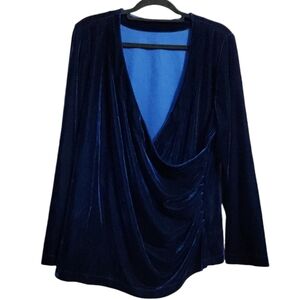 Soft Surroundings dark blue velour long sleeve faux wrap blouse 2x